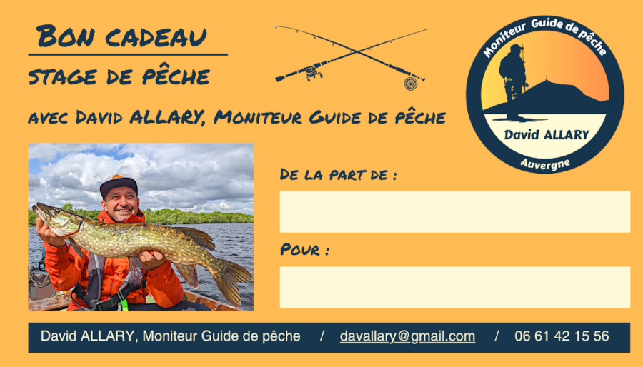 bon cadeau pour offrir un stage de pêche avec David Allary moniteur guide de pêche en Auvergne